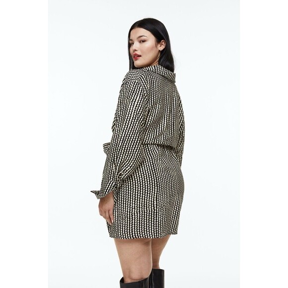 H&M Long Sleeve Black & Ivory Swiggly Stripe Collared Wrap Mini Dress Size M - Picture 3 of 11